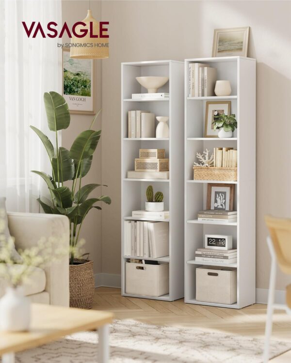 VASAGLE Biblioteca verticala 40x24x179 cm, 6 rafturi din care 4 reglabile, PAL alb mat - imagine 2