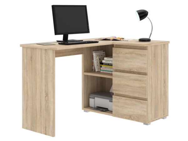 Birou colt Norge cu 3 sertare si 2 rafturi, 124x89x75 cm, stejar - imagine 3