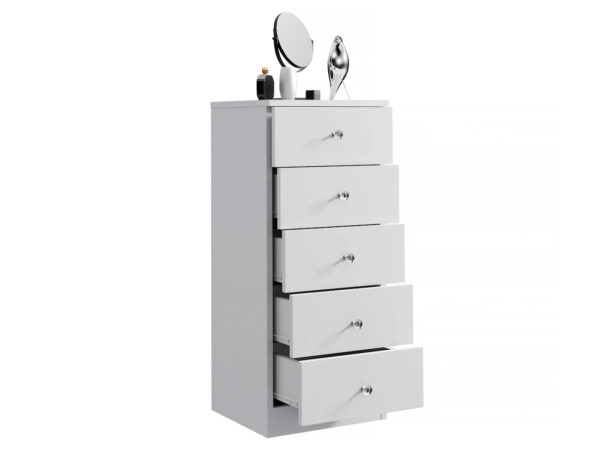 Comoda verticala Cristal cu 5 sertare, MDF, 40x38x94 cm, alb mat - imagine 3