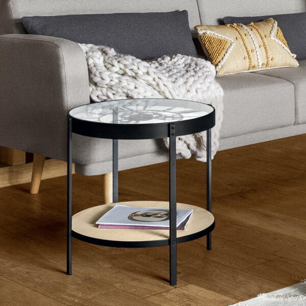 Masuta cafea Atmosphera Meca cu blat sticla si mecanism ceas decorativ, 50x51 cm, negru - imagine 2