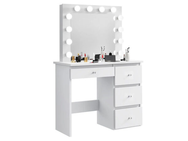 Masa de toaleta si machiaj Madlen cu oglinda LED si 4 sertare, 94x43x140 cm, alb - imagine 2
