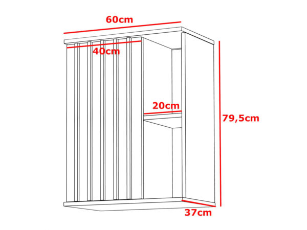Dulap suspendat 60x37x80 cm cu 1 usa si rafturi, stil loft, finisaj craft/negru - imagine 2