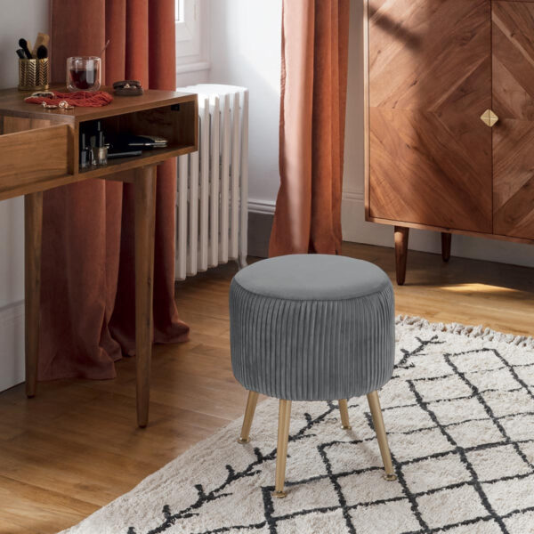 Taburet Atmosphera Solaro rotund cu baza aurie, 35x41 cm, gri - imagine 2