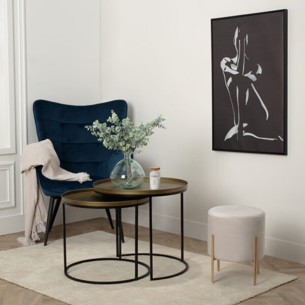 Taburet rotund Atmosphera Ilyan, 34x40 cm, catifea si MDF, alb - imagine 2