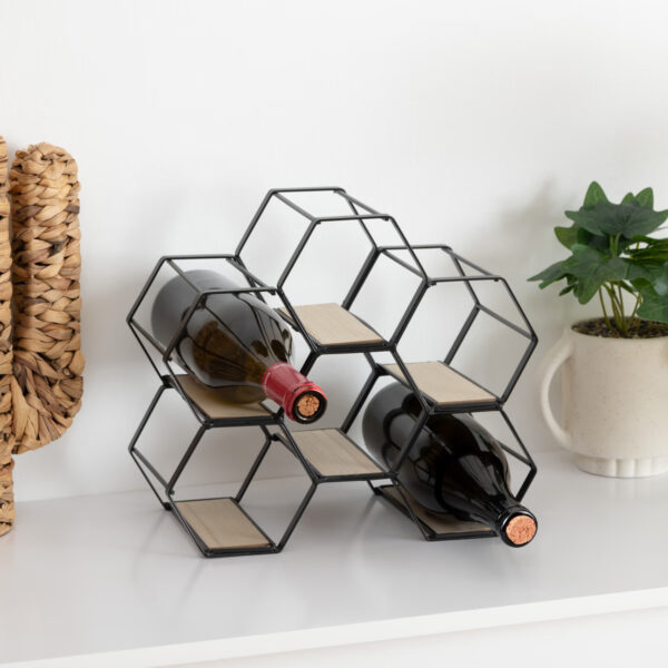Suport sticle Atmosphera Arty pentru 6 sticle, structura metalica si MDF, 26x15x30 cm, negru - imagine 2