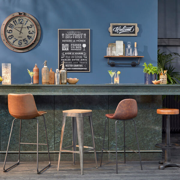 Scaun bar Atmosphera Vladi, cadru metal si lemn, 44x42x95 cm, maro - imagine 2