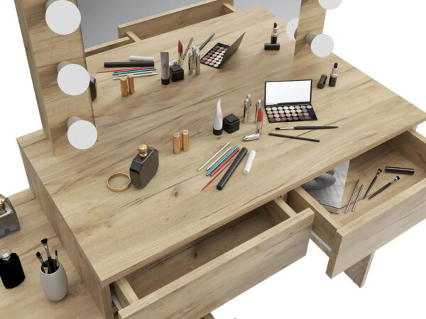 Masa de toaleta si machiaj Adele cu 5 sertare si oglinda 12 LED, 113x47x142 cm, craft - imagine 3