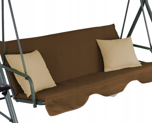 Leagan gradina 3 locuri 170x118x153 cm, cu perne, baldachin reglabil si masute laterale, structura otel, maro - imagine 4