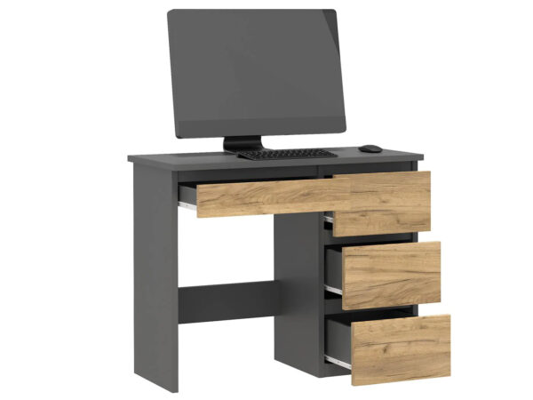 Birou calculator Beta 3 cu 4 sertare, 94x43x75 cm, finisaj antracit/craft - imagine 3
