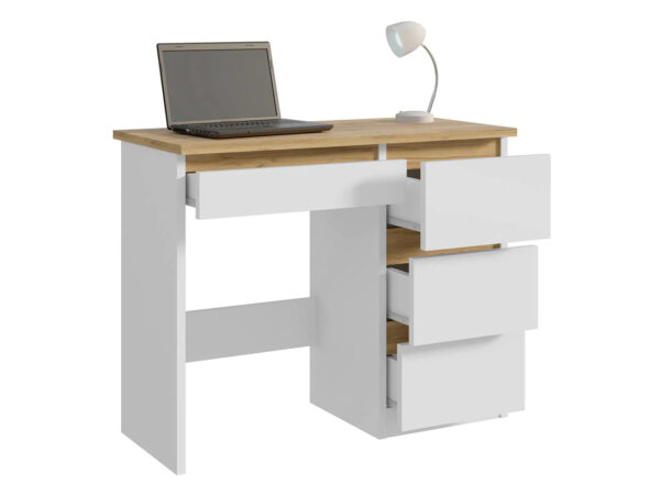 Birou Beta 3 Norge cu 4 sertare, 94x43x75 cm, alb si stejar craft - imagine 3