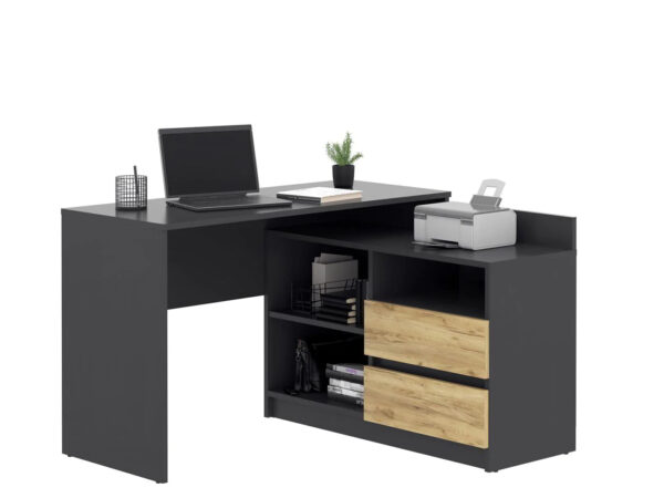 Birou colt Delta 120x50x75 cm cu comoda 100x42x72 cm, 2 sertare, montaj stanga/dreapta, antracit craft - imagine 4