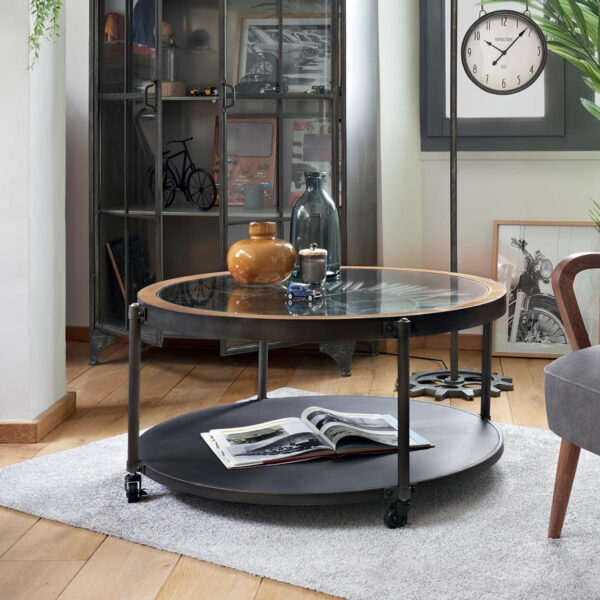 Masuta cafea rotunda Atmosphera Baris Chrono cu blat ceas, 95x47 cm, negru - imagine 3