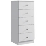 Comoda verticala Cristal cu 5 sertare, MDF, 40x38x94 cm, alb mat