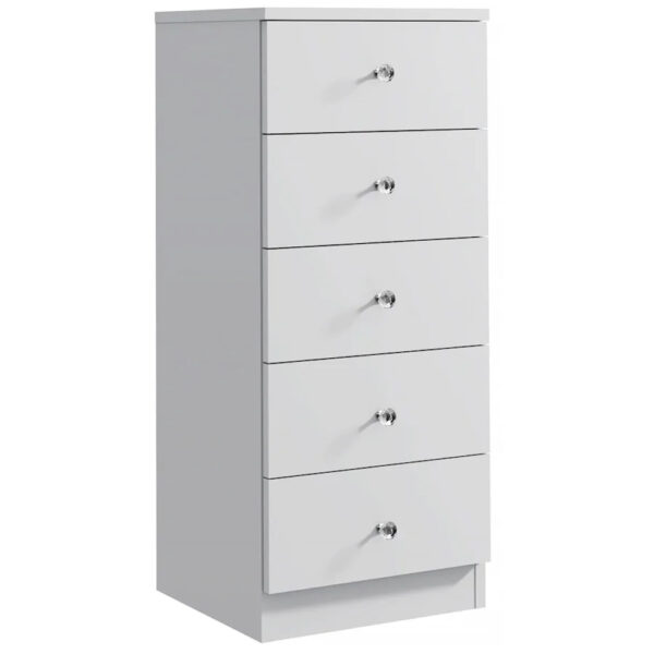 Comoda verticala Cristal cu 5 sertare, MDF, 40x38x94 cm, alb mat