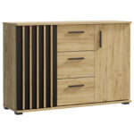 Comoda Montana 120 cu 2 usi si 3 sertare, 120x37x80 cm, craft si negru