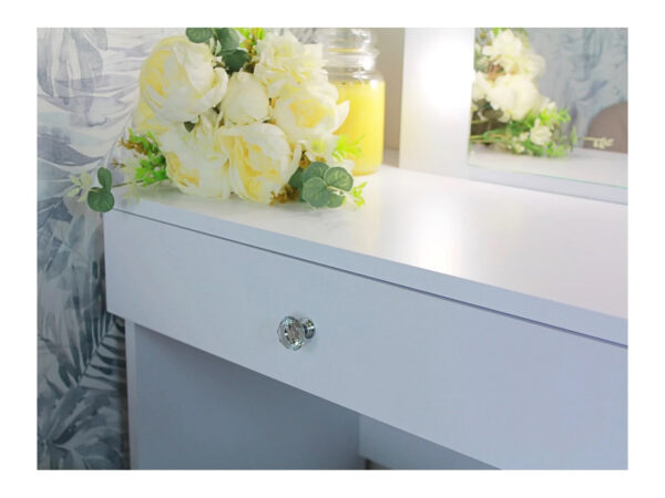 Masa de toaleta si machiaj Cristal 12 LED cu oglinda si 5 sertare, 110x47x77 cm, alb - imagine 4