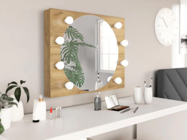 Masa de toaleta si machiaj 120x45x140 cm cu oglinda LED si 4 sertare, stil loft, craft si negru - imagine 3