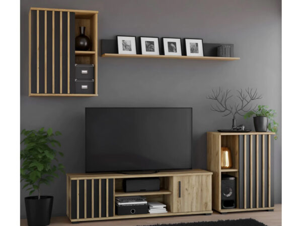 Comoda Montana 60 1D cu usa si 2 rafturi, 60x37x80 cm, craft si negru - imagine 3