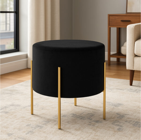 Taburet rotund Atmosphera Ilyan, 34x40 cm, catifea si MDF, negru - imagine 3