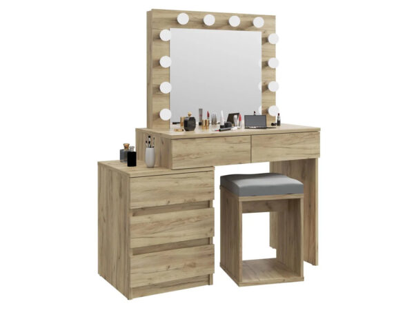 Masa de toaleta si machiaj Adele cu 5 sertare si oglinda 12 LED, 113x47x142 cm, craft - imagine 4