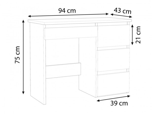 Birou Beta 3 Norge cu 4 sertare, 94x43x75 cm, alb si stejar craft - imagine 4