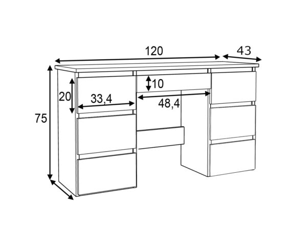 Birou cu 7 sertare Beta 4 120x43x75 cm, design minimalist, antracit-craft - imagine 4