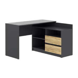Birou colt Delta 120x50x75 cm cu comoda 100x42x72 cm, 2 sertare, montaj stanga/dreapta, antracit craft