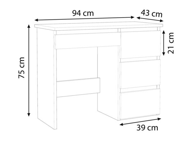 Birou calculator Beta 3 cu 4 sertare, 94x43x75 cm, finisaj sonoma - imagine 4