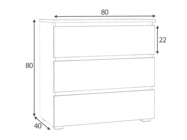 Comoda cu 3 sertare NEO 80, 80x40x80 cm, finisaj alb mat - imagine 4