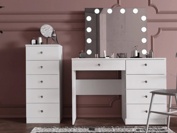 Comoda verticala Cristal cu 5 sertare, MDF, 40x38x94 cm, alb mat - imagine 4