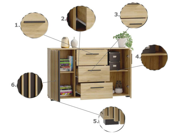 Comoda moderna cu 3 sertare si 2 usi, 140x38x80 cm, finisaj negru craft - imagine 4