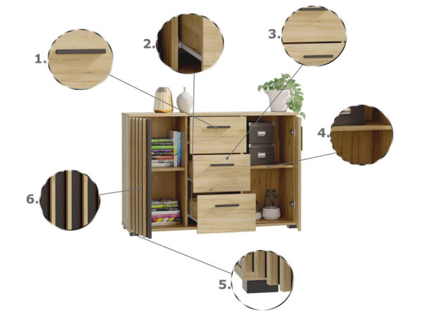 Comoda Montana 120 cu 2 usi si 3 sertare, 120x37x80 cm, craft si negru - imagine 4