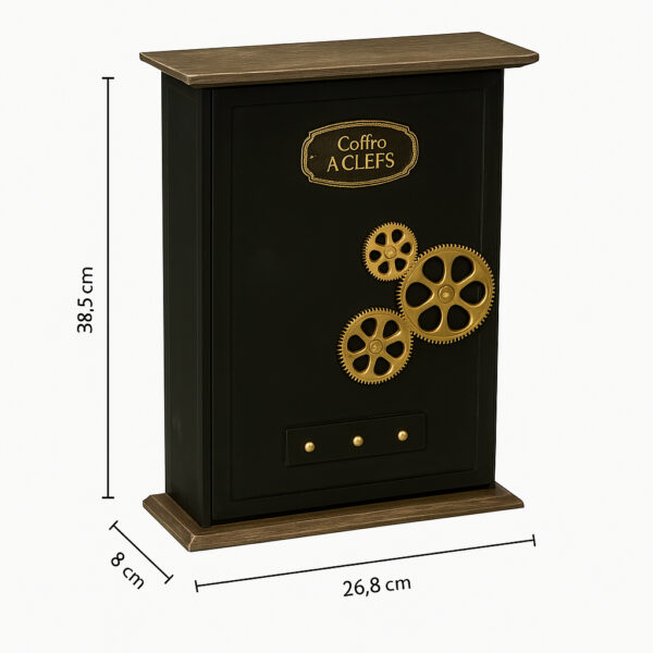 Cutie chei Atmosphera Nikolai cu 9 carlige, MDF si decor vintage seif, 27x38 cm, negru - imagine 4