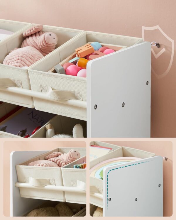 SONGMICS Raft jucarii si carti 63x30x60 cm, cu 9 cutii textile detasabile, MDF, alb - imagine 4