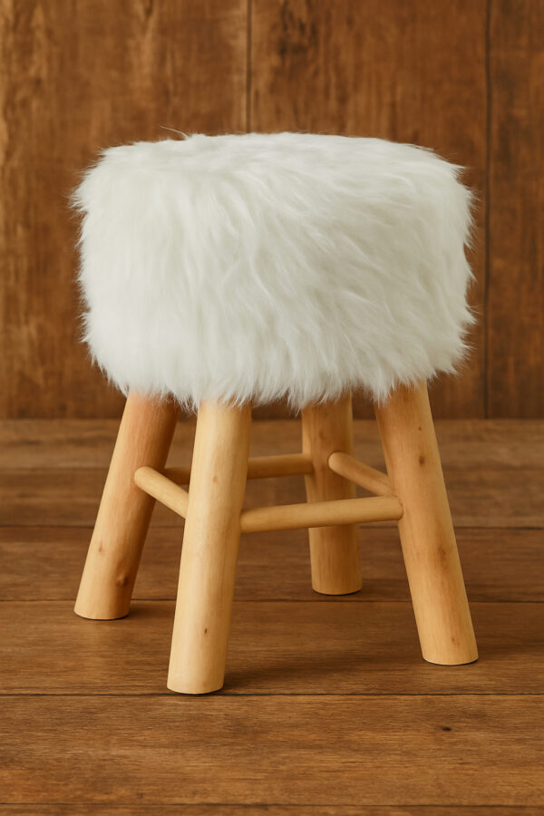 Taburet Atmosphera Oslo cu efect de blana, 42 cm, alb - imagine 5