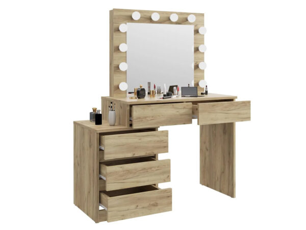 Masa de toaleta si machiaj Adele cu 5 sertare si oglinda 12 LED, 113x47x142 cm, craft - imagine 5
