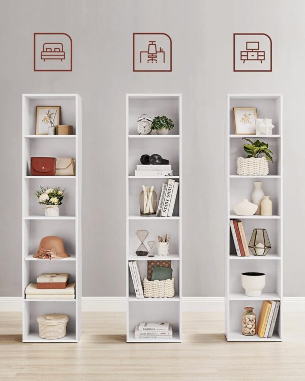 VASAGLE Biblioteca verticala 40x24x179 cm, 6 rafturi din care 4 reglabile, PAL alb mat - imagine 5