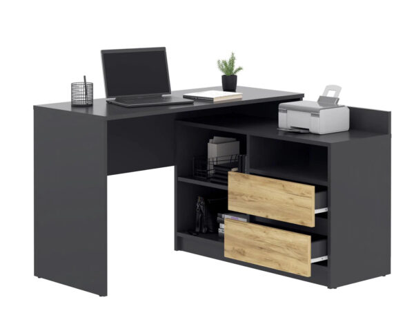 Birou colt Delta 120x50x75 cm cu comoda 100x42x72 cm, 2 sertare, montaj stanga/dreapta, antracit craft - imagine 5