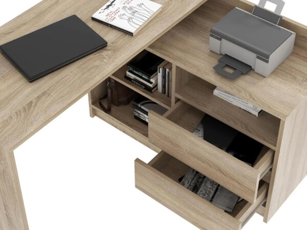 Birou colt Delta 120x50x75 cm cu comoda 100x42x72 cm, 2 sertare, montaj stanga/dreapta, sonoma - imagine 5