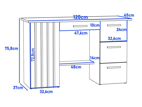 Birou Montana B120 cu 4 sertare si 1 usa, 120x45x76 cm, stejar craft si negru - imagine 5