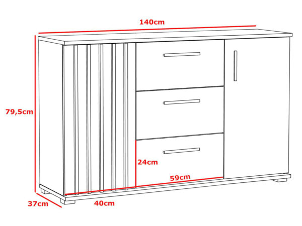 Comoda moderna cu 3 sertare si 2 usi, 140x38x80 cm, finisaj negru craft - imagine 5