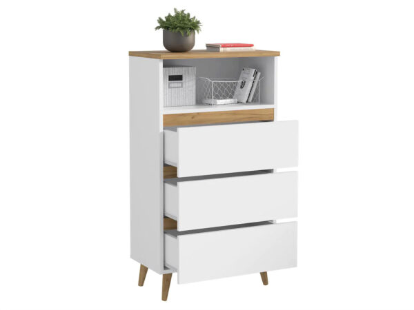 Comoda biblioteca Norge 03 cu 3 sertare si raft deschis, 65x37x119 cm, alb si stejar craft - imagine 4