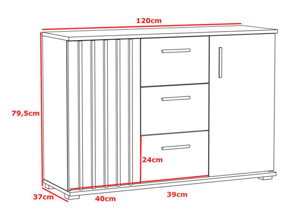 Comoda Montana 120 cu 2 usi si 3 sertare, 120x37x80 cm, craft si negru - imagine 5