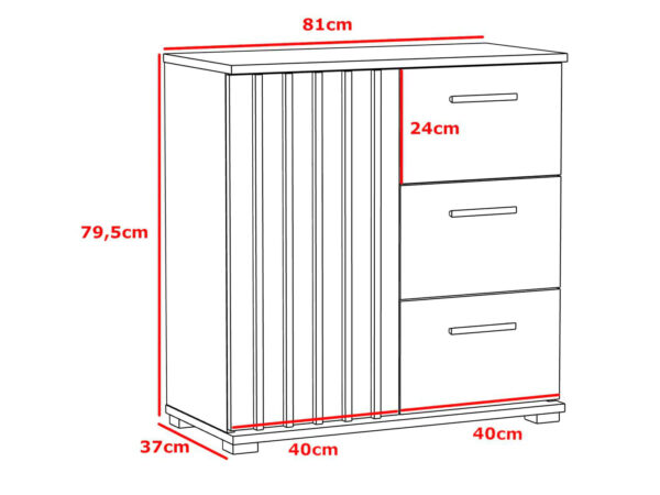 Comoda Montana 80 cu 3 sertare si 1 usa, 81x37x80 cm, negru si stejar craft - imagine 5