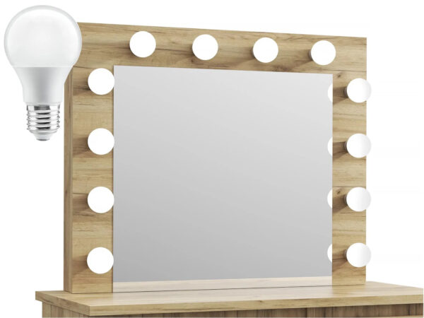 Masa de toaleta si machiaj Hollywood cu oglinda LED si 4 sertare, 94x43x140 cm, craft - imagine 7
