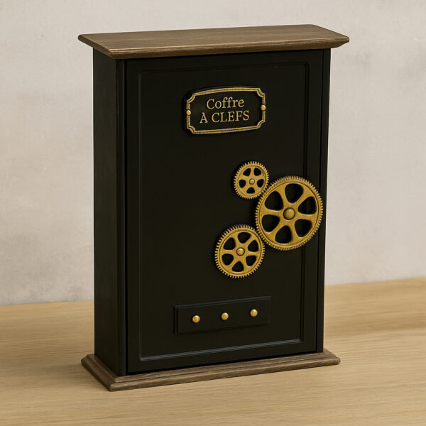 Cutie chei Atmosphera Nikolai cu 9 carlige, MDF si decor vintage seif, 27x38 cm, negru - imagine 5