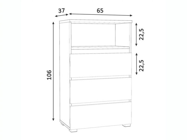 Comoda cu 3 sertare si raft deschis Neo 03, 65x37x106 cm, finisaj mat, alb - imagine 5