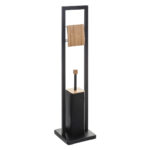 Suport WC cu perie 5Five Natureo, cu suport hartie igienica, metal si bambus, 20x20x80 cm, negru
