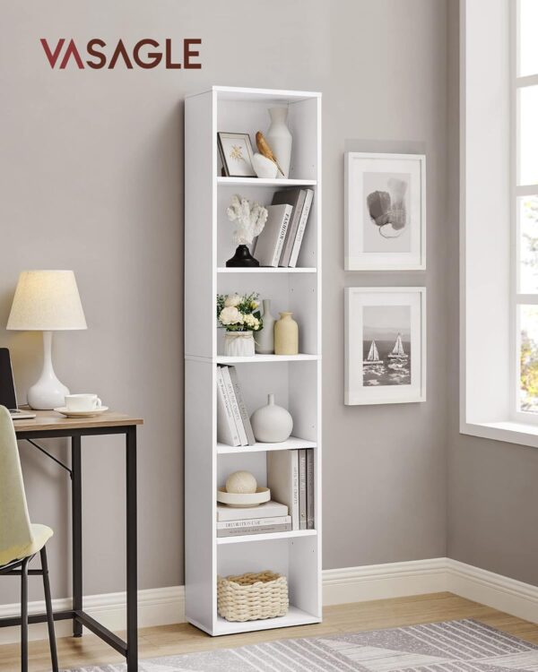 VASAGLE Biblioteca verticala 40x24x179 cm, 6 rafturi din care 4 reglabile, PAL alb mat - imagine 6