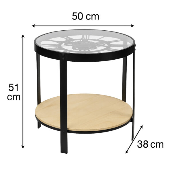 Masuta cafea Atmosphera Meca cu blat sticla si mecanism ceas decorativ, 50x51 cm, negru - imagine 6